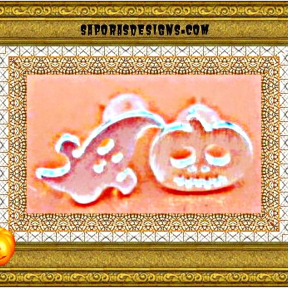 Silver Plated Ghost/Pumpkin Design Stud Halloween Earrings